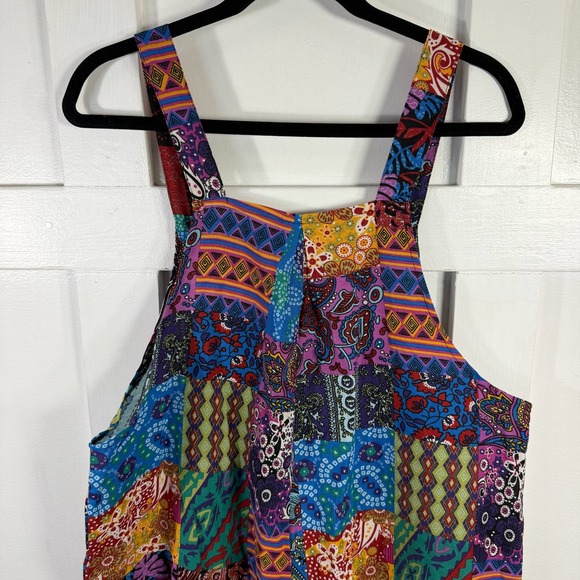 Womens Patchwork Jumpsuit Overalls Boho Festival Multicolored Cotton Blend XXL - Picture 6 of 14